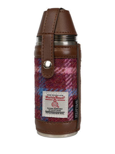 Harris Tweed Hunting Flask - Rust Red with Green White and Blue OC
