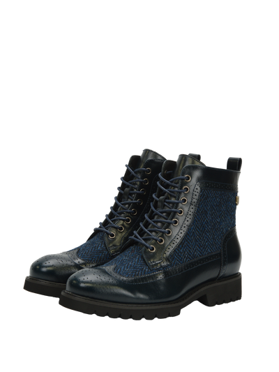 Harris Tweed Huntress Boots Navy Herringbone
