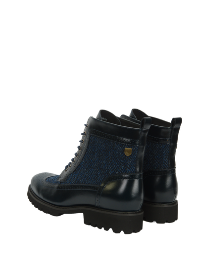 Harris Tweed Huntress Boots Navy Herringbone