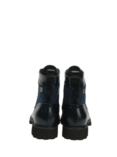 Harris Tweed Huntress Boots Navy Herringbone