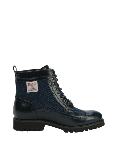 Harris Tweed Huntress Boots Navy Herringbone
