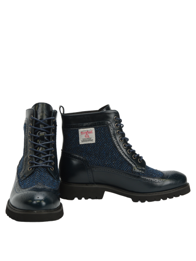 Harris Tweed Huntress Boots Navy Herringbone