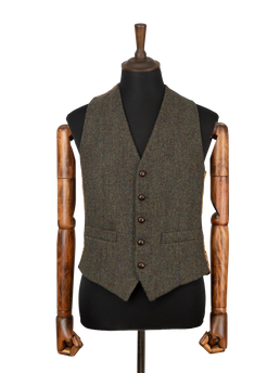 Harris Tweed Iain Waistcoat - Forest Green Herringbone