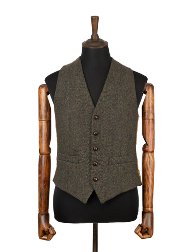 Harris Tweed Iain Waistcoat - Forest Green Herringbone