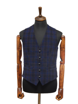 Harris Tweed Iain Waistcoat Navy Block Check