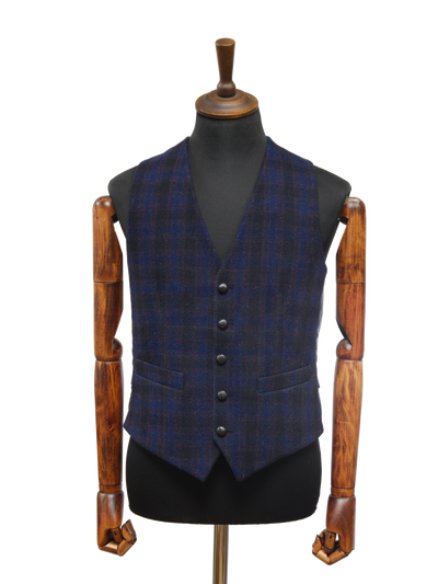 Harris Tweed Iain Waistcoat - Navy Block Check