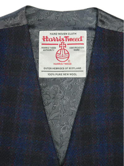 Harris Tweed Iain Waistcoat - Navy Block Check