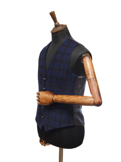 Harris Tweed Iain Waistcoat - Navy Block Check