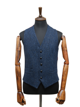 Harris Tweed Iain Waistcoat Navy Herringbone