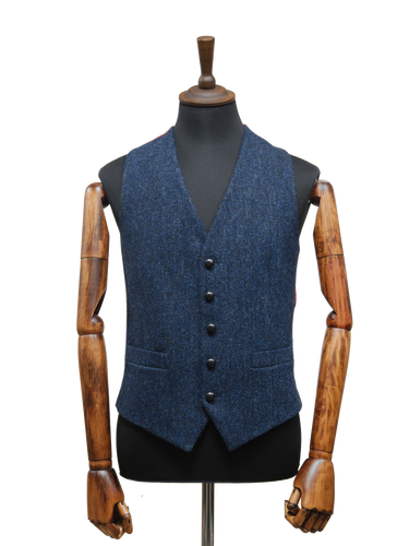 Harris Tweed Iain Waistcoat - Navy Herringbone