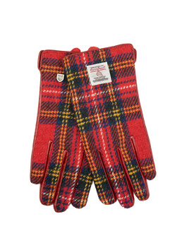 Harris Tweed Ladies Gloves - A0217 (Red Leather) (ISL)