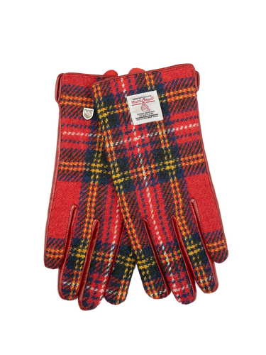 Harris Tweed Ladies Gloves - A0217 (Red Leather) (ISL)