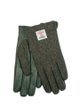 Harris Tweed Ladies Gloves - Dark Green Herringbone (Green Leather) (ISL)