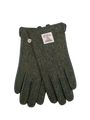 Harris Tweed Ladies Gloves - Dark Green Herringbone (Green Leather) (ISL)
