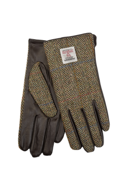 Harris Tweed Ladies Gloves - HB55 (Brown Leather) (ISL)