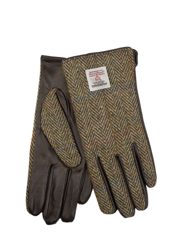 Harris Tweed Ladies Gloves - HB55 (Brown Leather) (ISL)