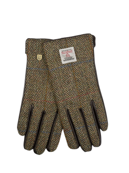 Harris Tweed Ladies Gloves - HB55 (Brown Leather) (ISL)