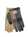 Harris Tweed Ladies Gloves - Navy Beige Check (Beige Leather) (ISL)