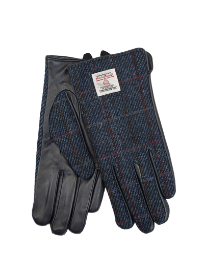Harris Tweed Ladies Gloves - Navy with OC (Navy Leather) (ISL)