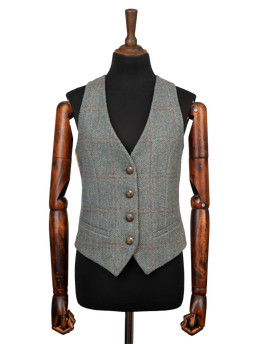 Harris Tweed Ladies Janet Waistcoat - Teal Check