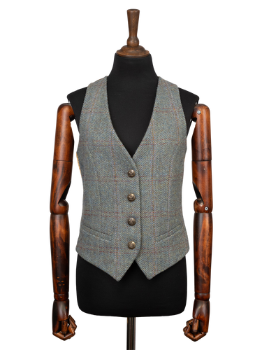 Harris Tweed Ladies Janet Waistcoat - Teal Check