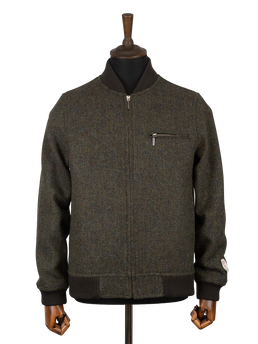 Harris Tweed Joe Baseball Jacket - Forest Green Herringbone