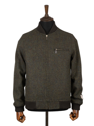 Harris Tweed Joe Baseball Jacket - Forest Green Herringbone