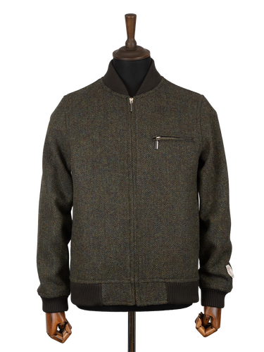 Harris Tweed Joe Baseball Jacket - Forest Green Herringbone