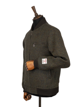 Harris Tweed Joe Baseball Jacket - Forest Green Herringbone