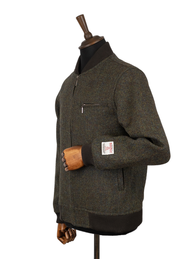 Harris Tweed Joe Baseball Jacket - Forest Green Herringbone