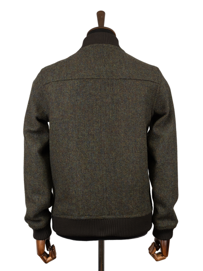 Harris Tweed Joe Baseball Jacket - Forest Green Herringbone
