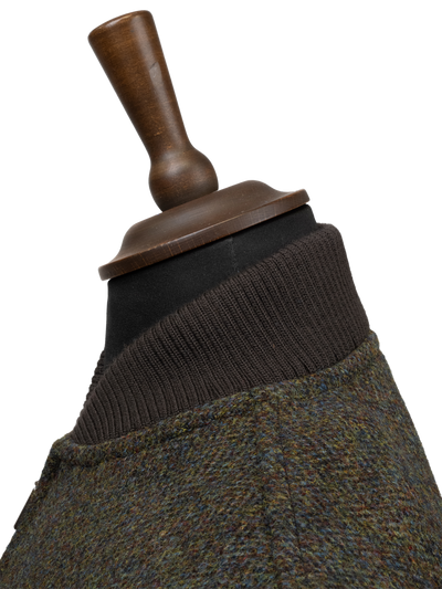 Harris Tweed Joe Baseball Jacket - Forest Green Herringbone