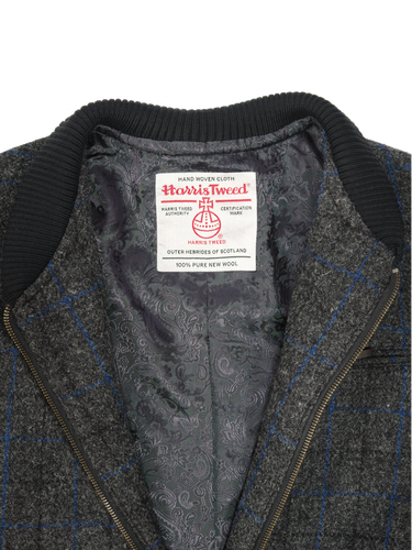 Harris Tweed Joe Baseball Jacket - Grey Windowpane