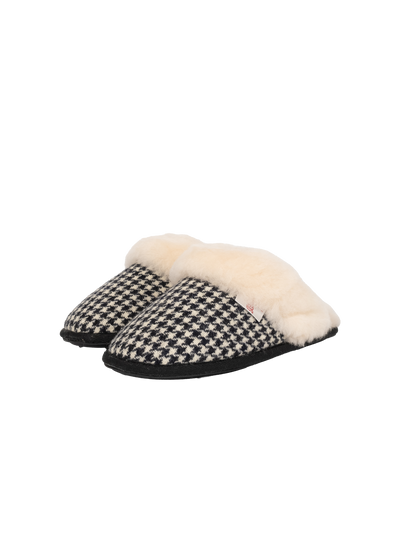 Harris Tweed Kate Slippers - Black/White Houndstooth