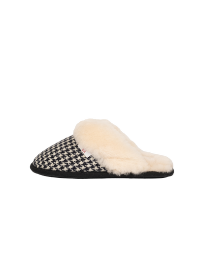 Harris Tweed Kate Slippers - Black/White Houndstooth