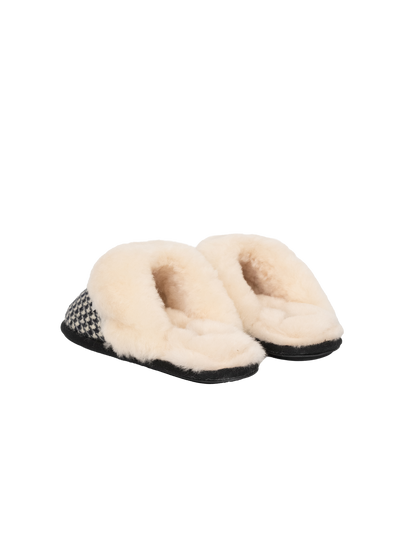 Harris Tweed Kate Slippers - Black/White Houndstooth