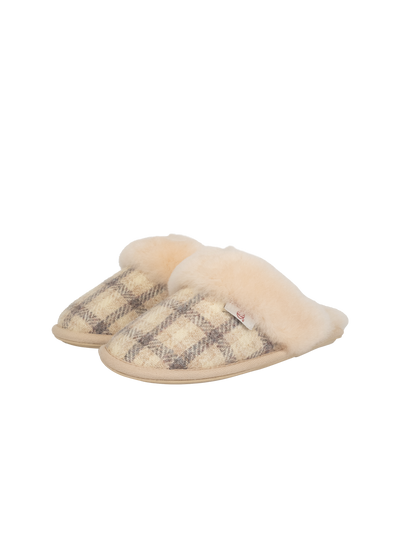 Harris Tweed Kate Slippers - Cream Check