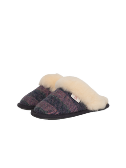 Harris Tweed Kate Slippers - Denim/Pink Stripe