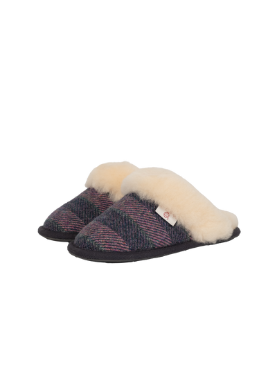 Harris Tweed Kate Slippers - Denim/Pink Stripe