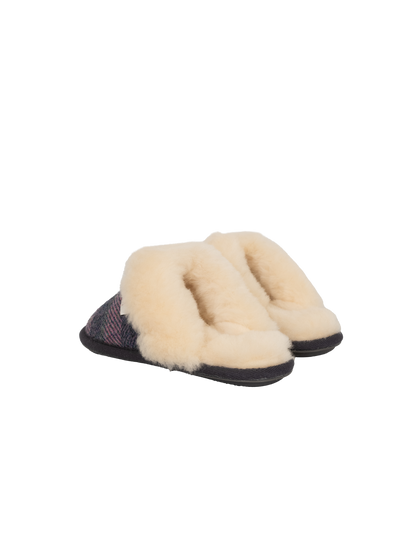 Harris Tweed Kate Slippers - Denim/Pink Stripe