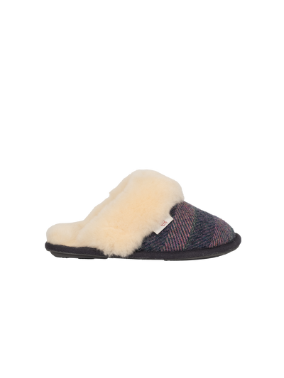 Harris Tweed Kate Slippers - Denim/Pink Stripe