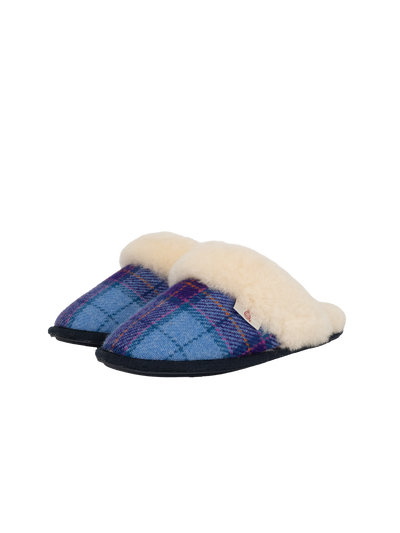 Harris Tweed Kate Slippers - Denim/Purple Check