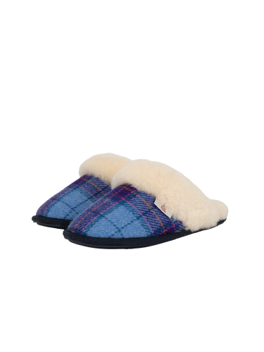 Harris Tweed Kate Slippers - Denim/Purple Check