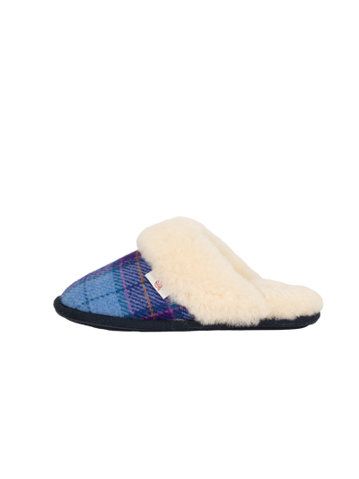 Harris Tweed Kate Slippers - Denim/Purple Check