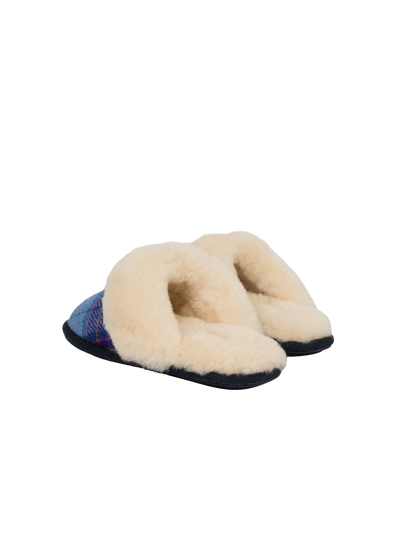 Harris Tweed Kate Slippers - Denim/Purple Check