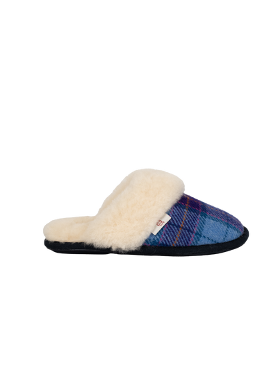 Harris Tweed Kate Slippers - Denim/Purple Check