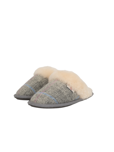 Harris Tweed Kate Slippers - Grey/Pink Check