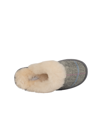 Harris Tweed Kate Slippers - Grey/Pink Check