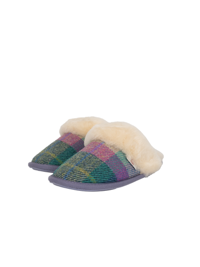 Harris Tweed Kate Slippers - Lilac/Blue Check