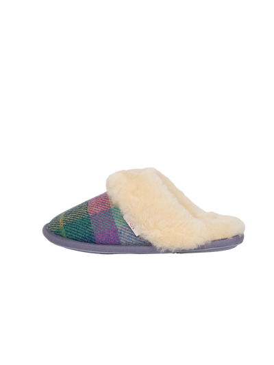 Harris Tweed Kate Slippers - Lilac/Blue Check
